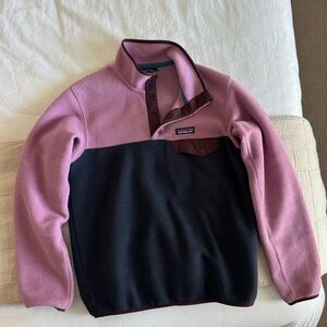 Patagonia women's Zip-Up Sweater in Pink and navy